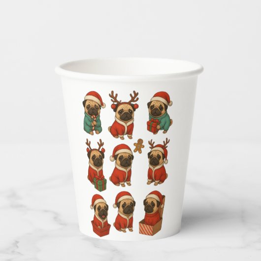 Süße Mops-Weihnachtskollektion Pappbecher (Vorderseite)
