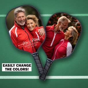 Süße Mr Mrs Personalisierte 2 Fotos Pickleball Schläger