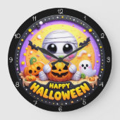 Süße Mumie Frohes Halloween  Große Wanduhr (Vorderseite)
