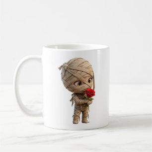 Süße Mumie hält rote Rose Halloween-Liebe-Tasse Kaffeetasse