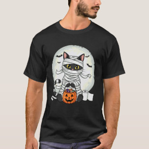 Süße Mumie schwarze Katze Halloween-Kostüm lustige T-Shirt