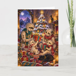 Süße Mumien-Familien-Weihnachten Ägyptisches Creep Feiertagskarte