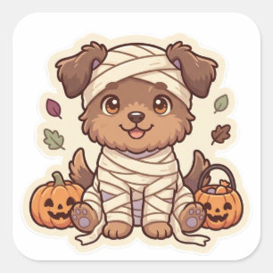 Süße Mumien-Hund-Pumpkin-Halloween-Aufkleber Quadratischer Aufkleber