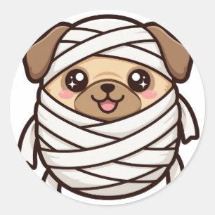 Süße Mumien-Mops Halloween Runder Aufkleber