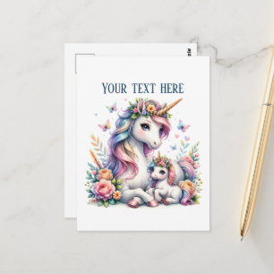 Süße Mummy Baby Einhorn Text hinzufügen  Postkarte