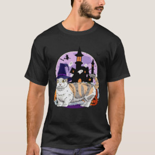 Süße Munchkin-Katze Halloween Hexe Kürbis T-Shirt