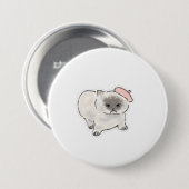 Süße mürrische Katze mit rosa Barett, handgezeichn Button (Vorne & Hinten)