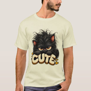 Süße mürrische schwarze Katze hält SÜSSE Buchstabe T-Shirt