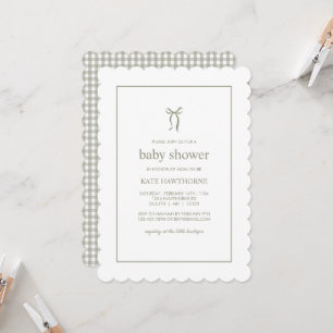 Süße Muschel Gingham geschlechtsneutrale Babyparty Einladung