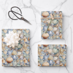 süße Muschelparty-Kachel-Muster Geschenkpapier Set
