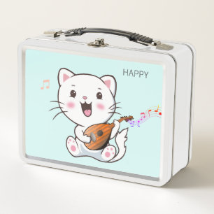 Süße musikalische weiße Katzen-Metall-Lunchbox Metall Brotdose