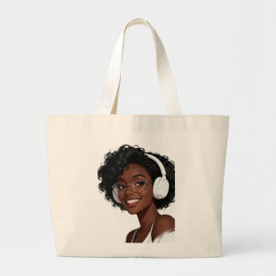 Süße Musikliebhaber-Tragetasche   Afro-Mädchen mit Jumbo Stoffbeutel