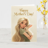 Süße Mutter hält Häschen Frohen Muttertag Karte (Gelbe Blume)