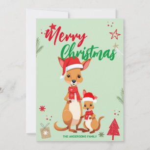 Süße MUTTER Kind Känguru Weihnachtsmann Weihnachte Feiertagskarte