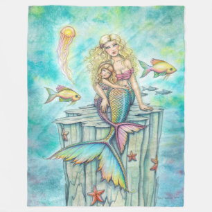 Süße Mutter-und-Tochter-Meerjungfrau-Fantasy-Kunst Fleecedecke