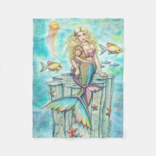 Süße Mutter-und-Tochter-Meerjungfrau-Fantasy-Kunst Fleecedecke