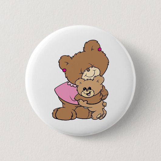 Süße Mutterbär umarmt Babybär Design Button (Vorderseite)