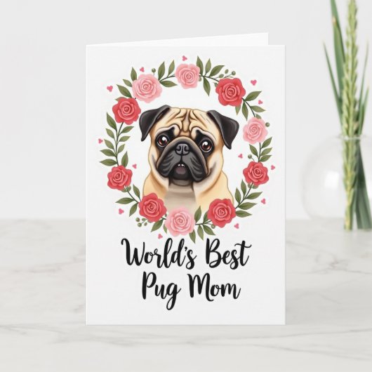Süße Muttertag Mops Rose Karte (Vorderseite)