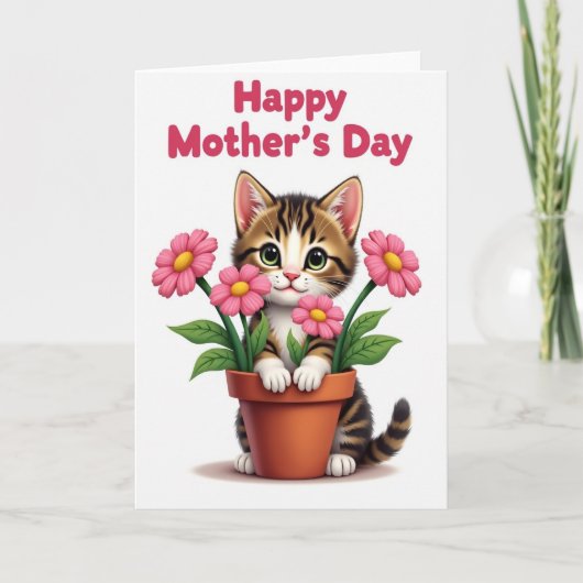 Süße Muttertags-Blumen-Katzenkarte Karte (Vorderseite)