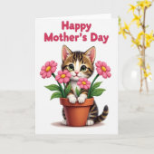 Süße Muttertags-Blumen-Katzenkarte Karte (Gelbe Blume)