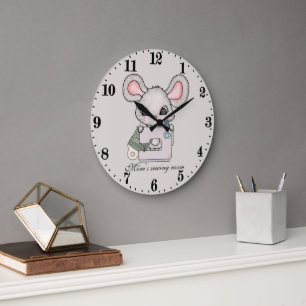 süße Nähzimmer-Maus  Große Wanduhr