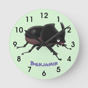 Süße Nashornkäfer-Cartoon-Illustration Runde Wanduhr