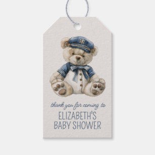 Süße nautische blaue Baby-Bär-Baby-Party Geschenkanhänger