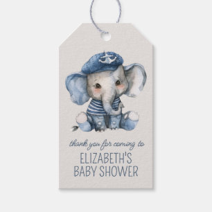 Süße nautische blaue Baby-Elefanten-Baby-Party Geschenkanhänger