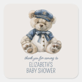 Süße nautische blaue Babybär-Babyparty Quadratischer Aufkleber