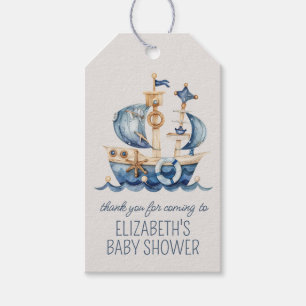 Süße nautische blaue Segelschiff-Baby-Party Geschenkanhänger