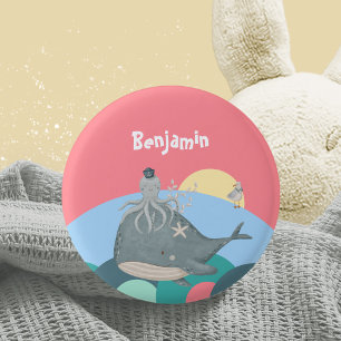 Süße nautische Wal-Oktopus-Rosa-Baby-Party Button