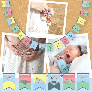 Süße nautische Wassertiere Aquarell-Baby-Party Wimpelkette