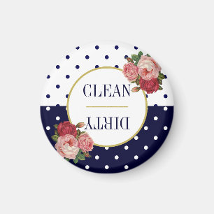 Süße Navy Weiße Punkte Floral Sauber Schmutzig Ges Magnet
