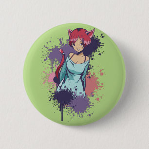 Süße Neko-Girl - Kirschkatzenmädchen Button