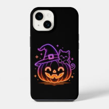 Süße Neon-Halloween-Kürbis-Katzen-Handytasche