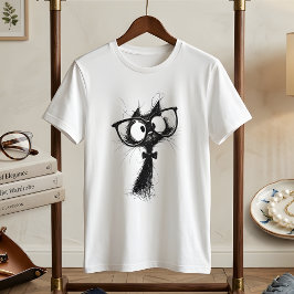 Süße Nerd-Katze mit Brille und Fliege Damen- T-Shirt