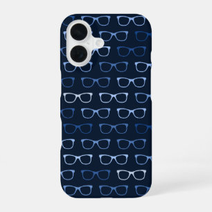 Süße nerdige navyblaue Hipster-Brillen-Muster iPhone 16 Hülle