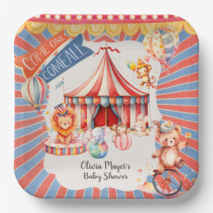 Süße neutrale Vintage-Kirmes-Zirkus-Baby-Party  Pappteller
