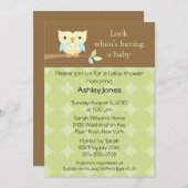 Süße niedliche Eulen-neutrale Baby-Dusche Einladung (Vorne/Hinten)
