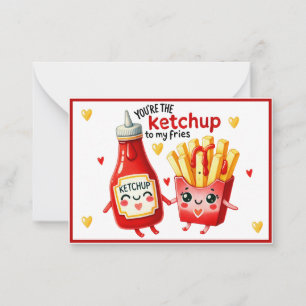 Süße niedliche französische Pommes und Ketchup Mitteilungskarte