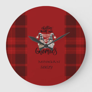 Süße niedliche Gnome rote Buffalo Karo Große Wanduhr