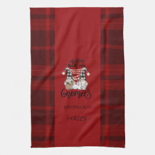 Süße niedliche Gnome rotes Buffalo Karo Geschirrtuch