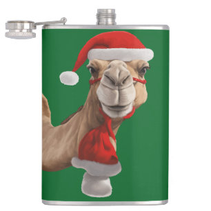 Süße niedliche Kamel trägt Weihnachtsmann Hut Weih Flachmann