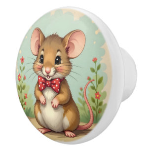 Süße niedliche kleine Maus mit Krawatte Keramikknauf