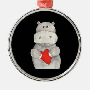 Süße Nilpferd-Hippopotamus hält Herz Liebe Nilpf Ornament Aus Metall