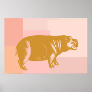 Süße Nilpferd-Illustration in Rosa und Gold Poster
