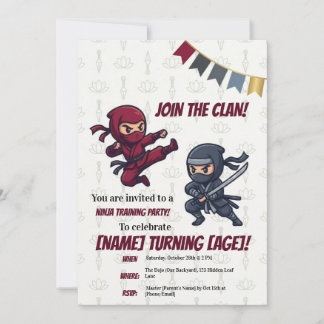 Süße Ninja-Märtyrer-Kunst-Geburtstagsfeier Einladung