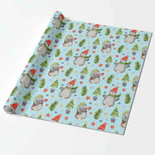Süße Nordpol-Weihnachtspinguine Geschenkpapier