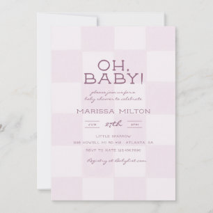 Süße Oh Baby Moderne Rosa Karierte Babyparty Einladung
