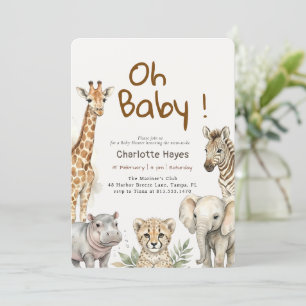 Süße Oh Baby Safari-Tier Baby-Party Einladung